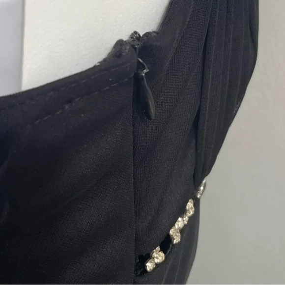 CACHE Vintage 90s Black Sheer Halter Maxi Dress, Black Prom Dress, Fairy Goth - Picture 9 of 11